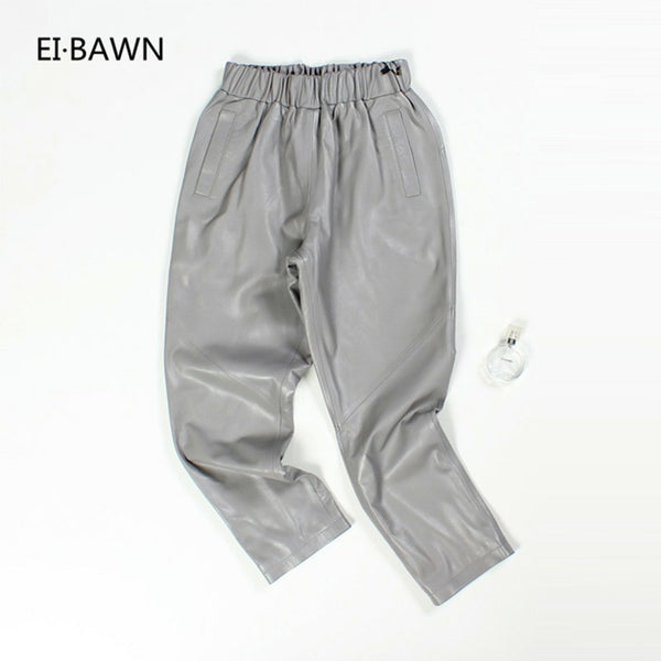 2019 Autumn Leather Pants Women Harem High Waist Pants Streetwear Vintage Women Trousers Casual Sexy Black Grey Leather Pants