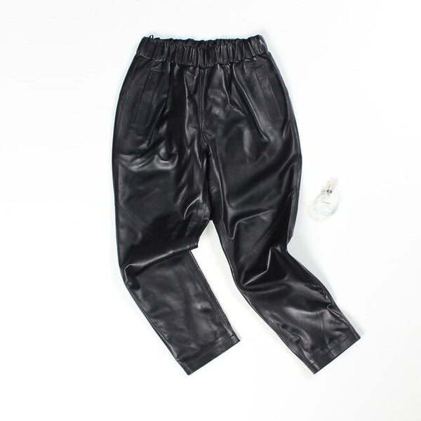 2019 Autumn Leather Pants Women Harem High Waist Pants Streetwear Vintage Women Trousers Casual Sexy Black Grey Leather Pants