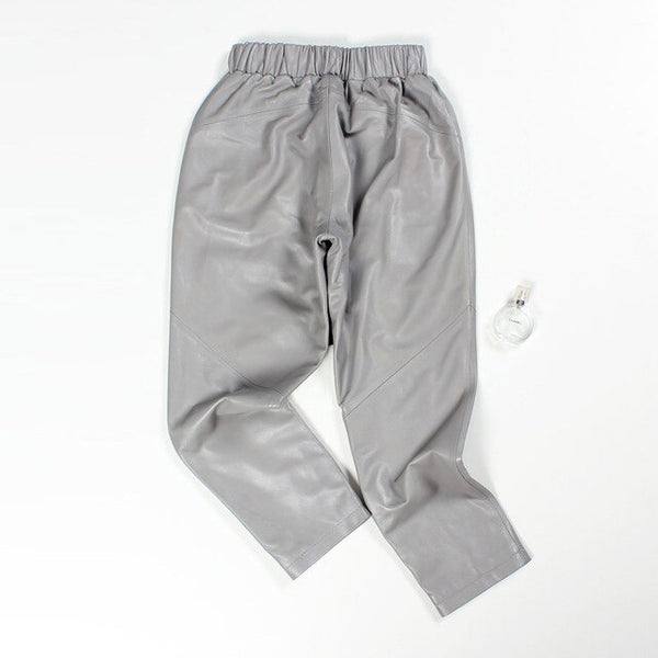 2019 Autumn Leather Pants Women Harem High Waist Pants Streetwear Vintage Women Trousers Casual Sexy Black Grey Leather Pants