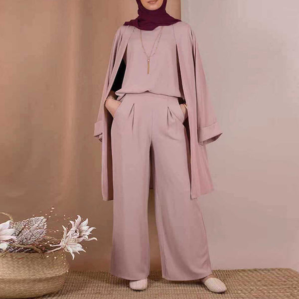Three-piece Abaya Turkish Kimono Tops Pants Muslim Dress Abayas Hijab Robe Dubai Caftan Kaftan Islam Clothing For Women Djellaba