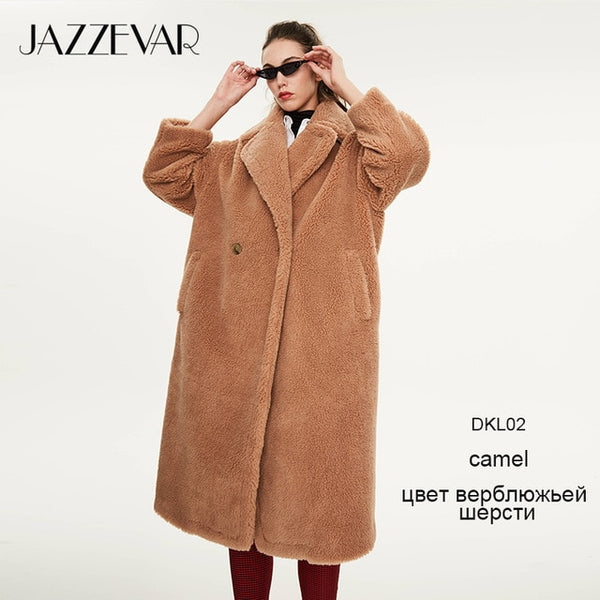 JAZZEVAR 2019 Winter New High Fashion Womens Teddy Bear Icon Parka X-Long Oversized Coat Thick Warm Outerwear Loose Clothing