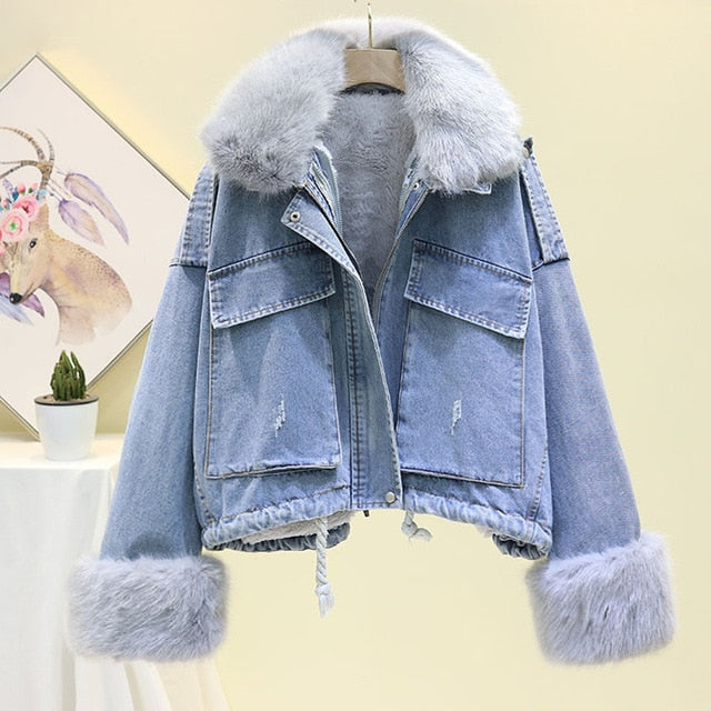 Winter Women's Denim Jacket With Fur Coat Women Jean Jacket 2019 Winter Denim Jacket Women parka Female Wool Liner Warm Parkas
