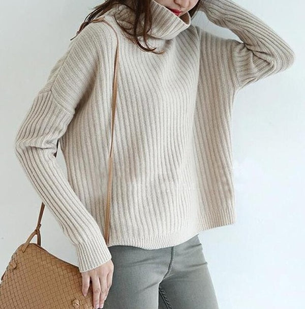 Women Sweater 100% Cashmere and Wool Knitting Jumpers Ladies Turtleneck Pullovers Loose Style Girl Knitwear Winter Standard Tops