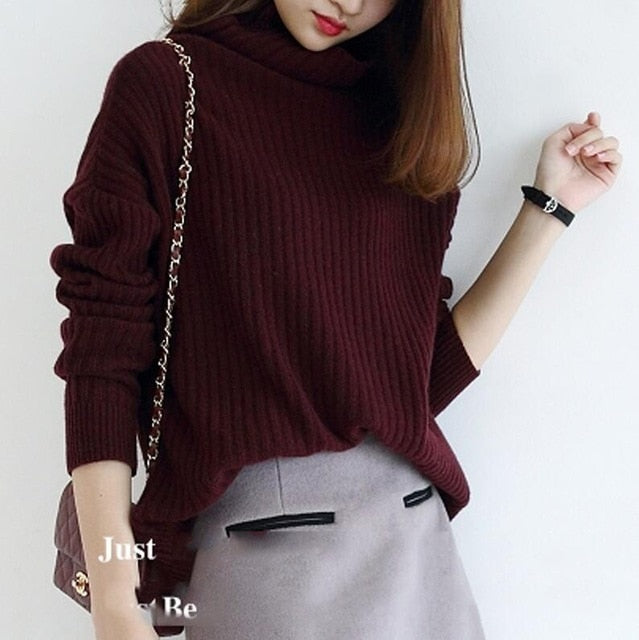 Women Sweater 100% Cashmere and Wool Knitting Jumpers Ladies Turtleneck Pullovers Loose Style Girl Knitwear Winter Standard Tops