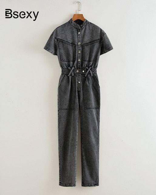 Runway rompers Denim womens jumpsuit 2019 Streetwear Women Overalls Loose Batwing Sleeve Long Black jeans Jumpsuits