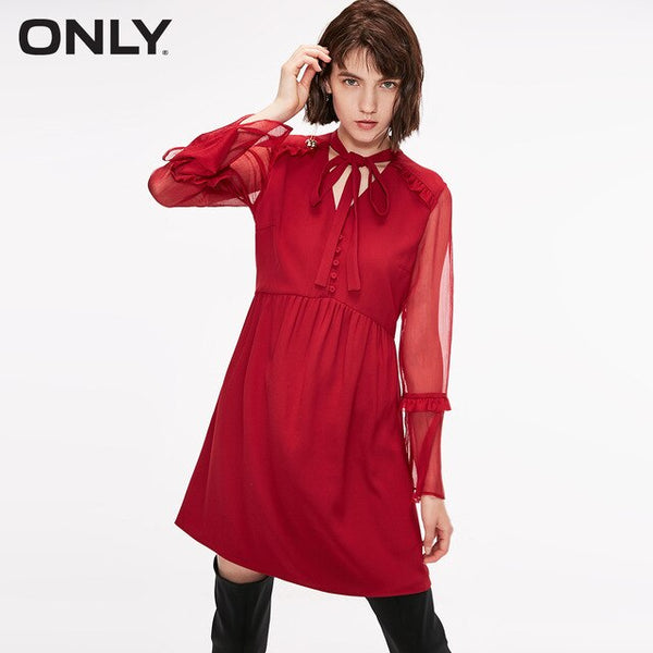 ONLY Summer Ruffled Long-sleeved Chiffon Dress