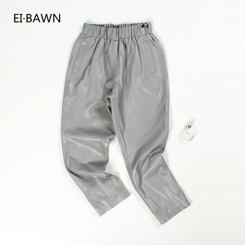 2019 Autumn Leather Pants Women Harem High Waist Pants Streetwear Vintage Women Trousers Casual Sexy Black Grey Leather Pants