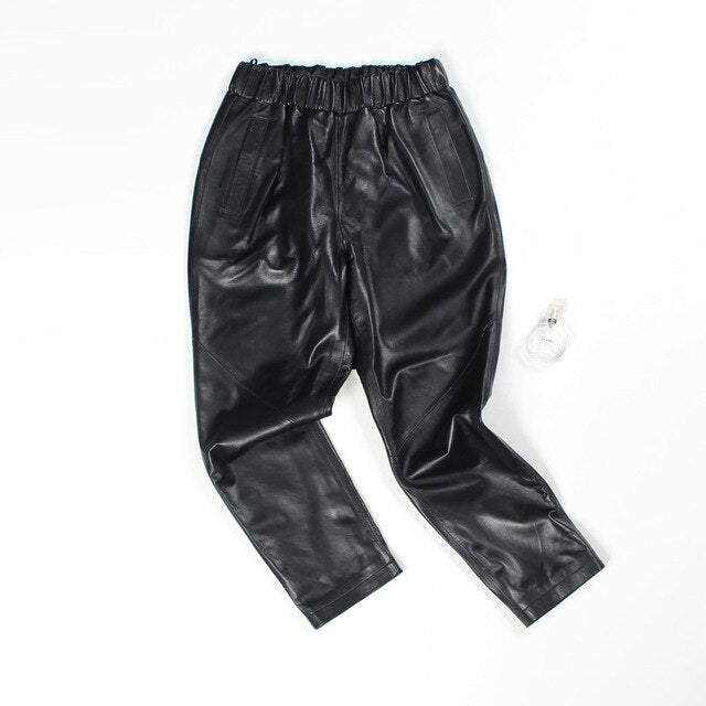 2019 Autumn Leather Pants Women Harem High Waist Pants Streetwear Vintage Women Trousers Casual Sexy Black Grey Leather Pants