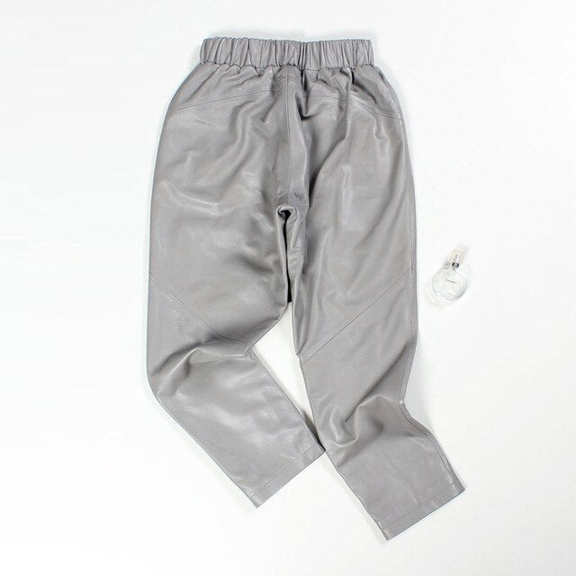 2019 Autumn Leather Pants Women Harem High Waist Pants Streetwear Vintage Women Trousers Casual Sexy Black Grey Leather Pants