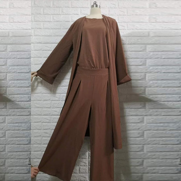 Three-piece Abaya Turkish Kimono Tops Pants Muslim Dress Abayas Hijab Robe Dubai Caftan Kaftan Islam Clothing For Women Djellaba