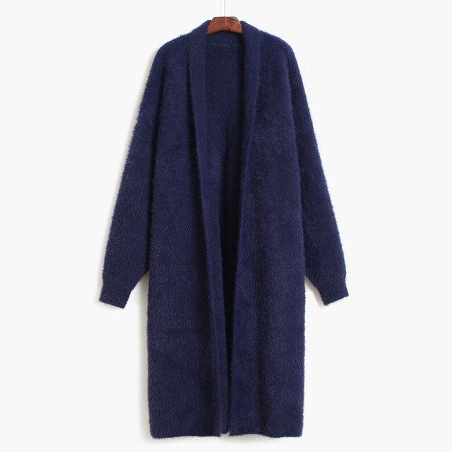 [EAM]2019 New Atumn V-collar Long Sleeve Black Loose Big Size Long Knitting Thickening Sweater Women Fashion Tide JH2480