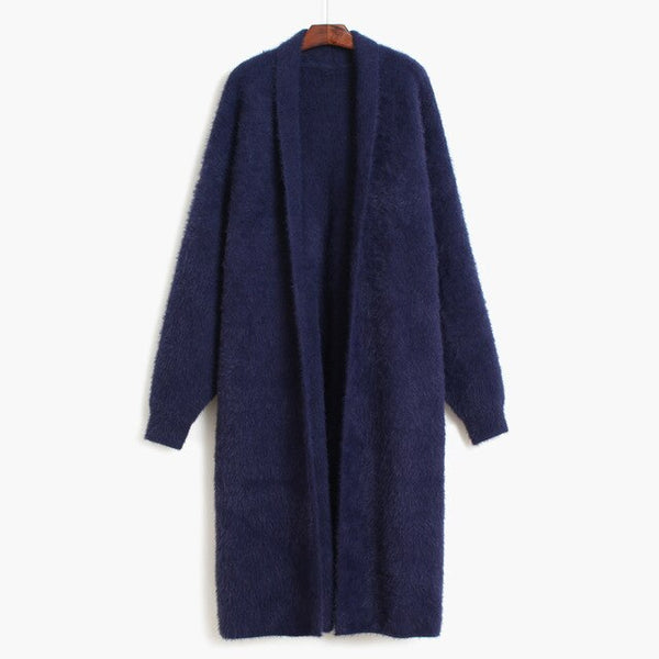 [EAM]2019 New Atumn V-collar Long Sleeve Black Loose Big Size Long Knitting Thickening Sweater Women Fashion Tide JH2480