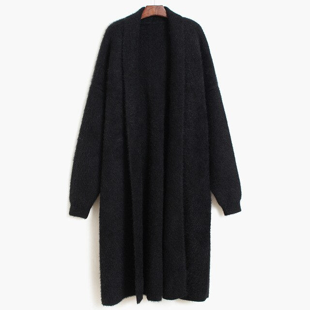 [EAM]2019 New Atumn V-collar Long Sleeve Black Loose Big Size Long Knitting Thickening Sweater Women Fashion Tide JH2480