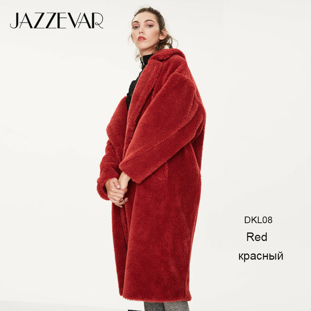 JAZZEVAR 2019 Winter New High Fashion Womens Teddy Bear Icon Parka  X-Long Oversized Coat Thick Warm Outerwear Loose Clothing