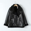 Tangada Women beige fur faux leather jacket coat with belt turn down collar Ladies 2019 Winter Thick Warm Oversized Coat 5B01