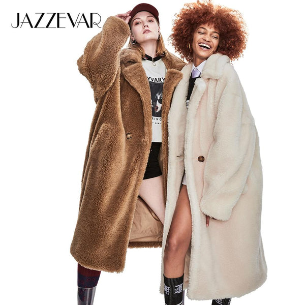 JAZZEVAR 2019 Winter New High Fashion Womens Teddy Bear Icon Parka  X-Long Oversized Coat Thick Warm Outerwear Loose Clothing