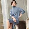 Sexy Knee-length Dress for Women 100% Pashmina Knitting Jumpers Turtleneck With Split Pure Cashmere Dresses Ladies Clothes