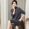 Sexy Knee-length Dress for Women 100% Pashmina Knitting Jumpers Turtleneck With Split Pure Cashmere Dresses Ladies Clothes