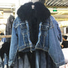 fox fur rivet cropped denim jacket korean jeans jacket women fashion jackets 2019 new winter thick loose veste femme